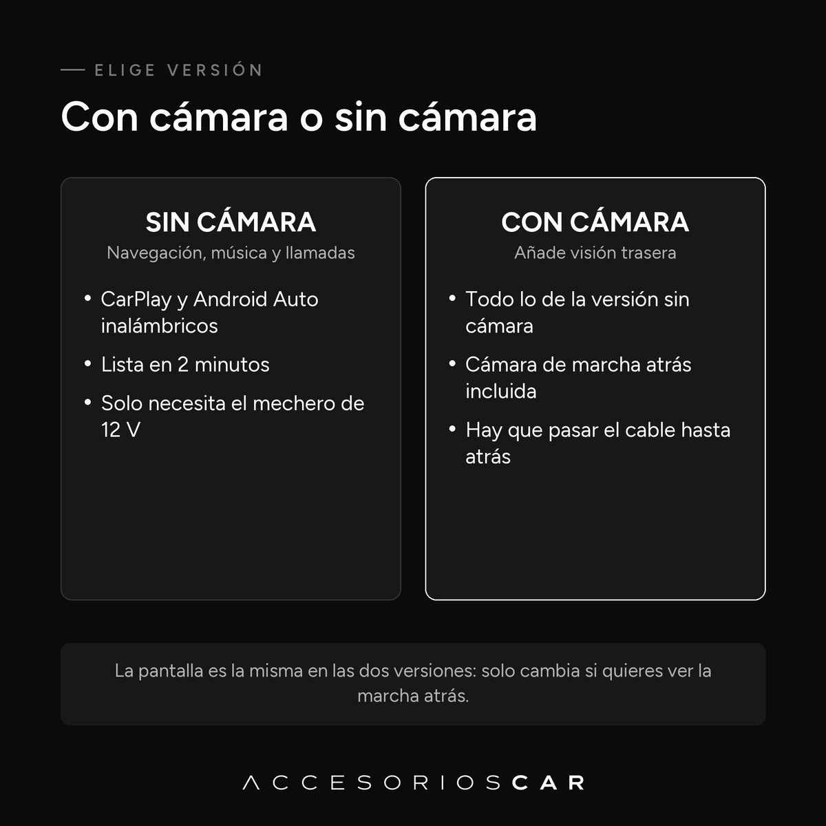 Pantalla con cámara o sin cámara de marcha atrás