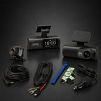 Dashcam 4K de doble lente con cámara trasera y accesorios
