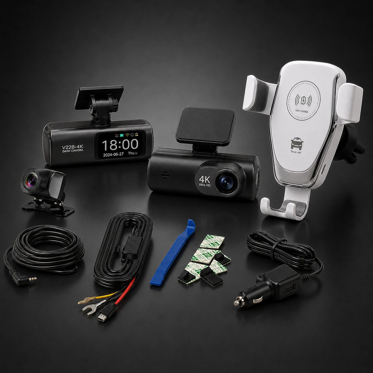 Pack Conducción Inteligente: dashcam 4K de doble lente y cargador inalámbrico
