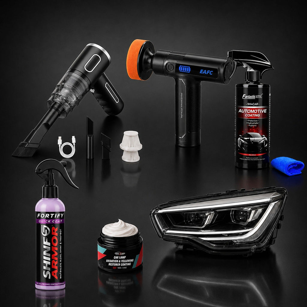Pack Detailing Total: aspiradora, pulidora, sellador cerámico, SHINE Fortify y restaurador de faros